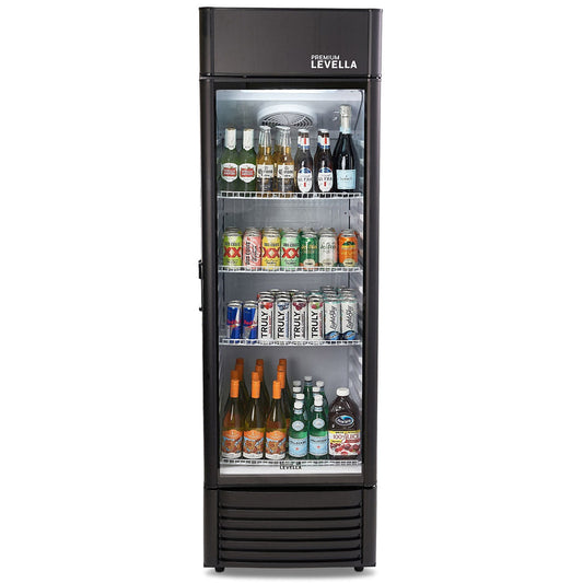 Premium Levella Single Glass Door - Beverage Display Cooler-12.5 cu ft-Black Merchandiser Refrigerator
