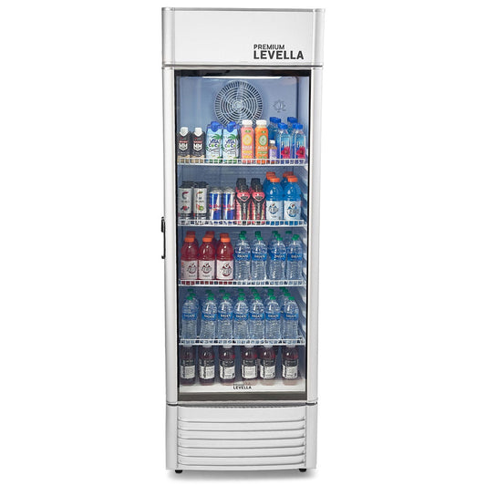 Premium Levella Single Glass Door - Beverage Display Cooler-15.5 cu ft-Silver Merchandiser Refrigerator