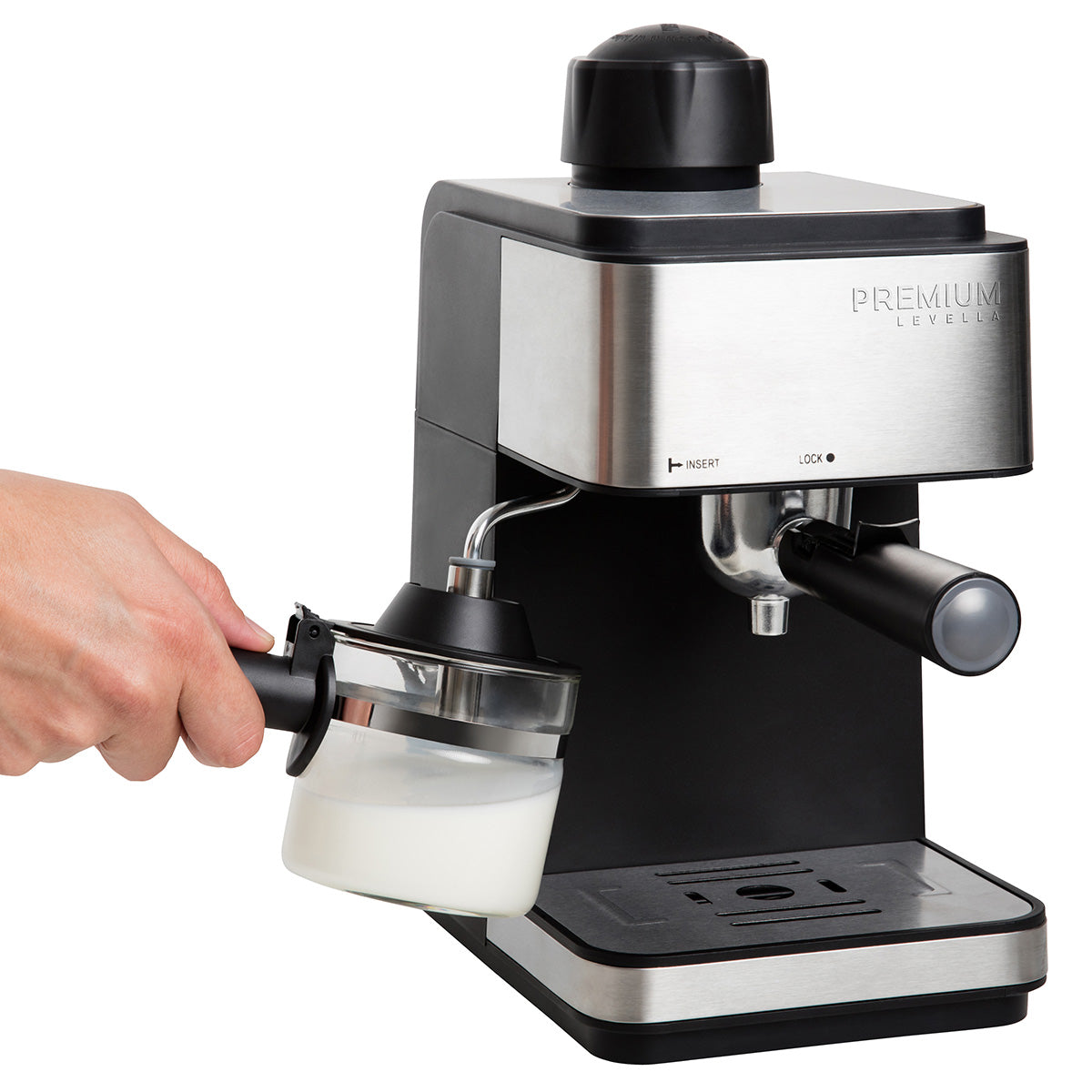 Premium Levella Stainless Steel Frame Steam Espresso and Cappuccino Maker With Removable Drip Tray