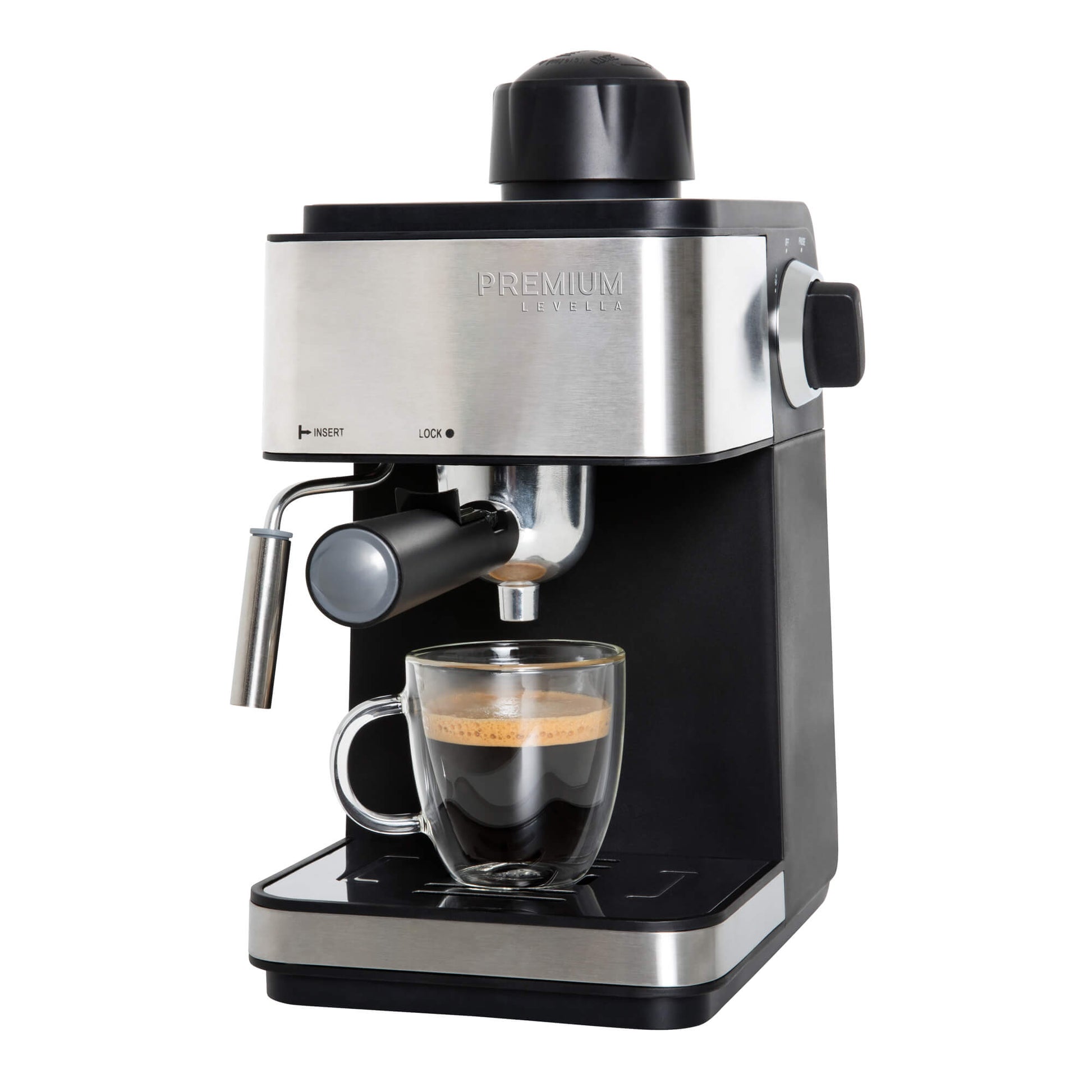 Premium Levella Stainless Steel Frame Steam Espresso and Cappuccino Maker With Removable Drip Tray