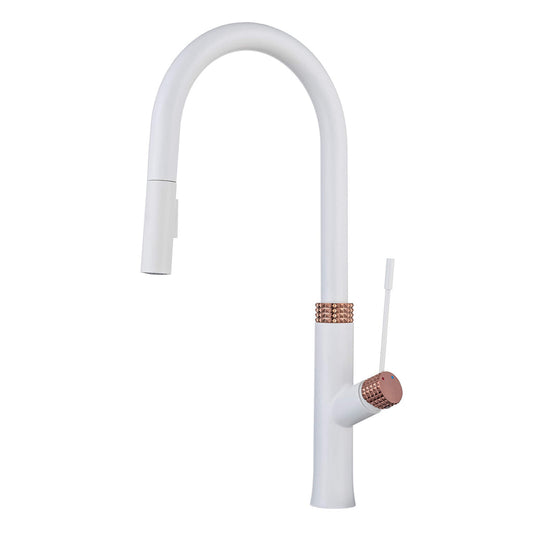 RBROHANT One Hole Goose Neck Kitchen Faucet with Pull Down Sprayer White RB1180