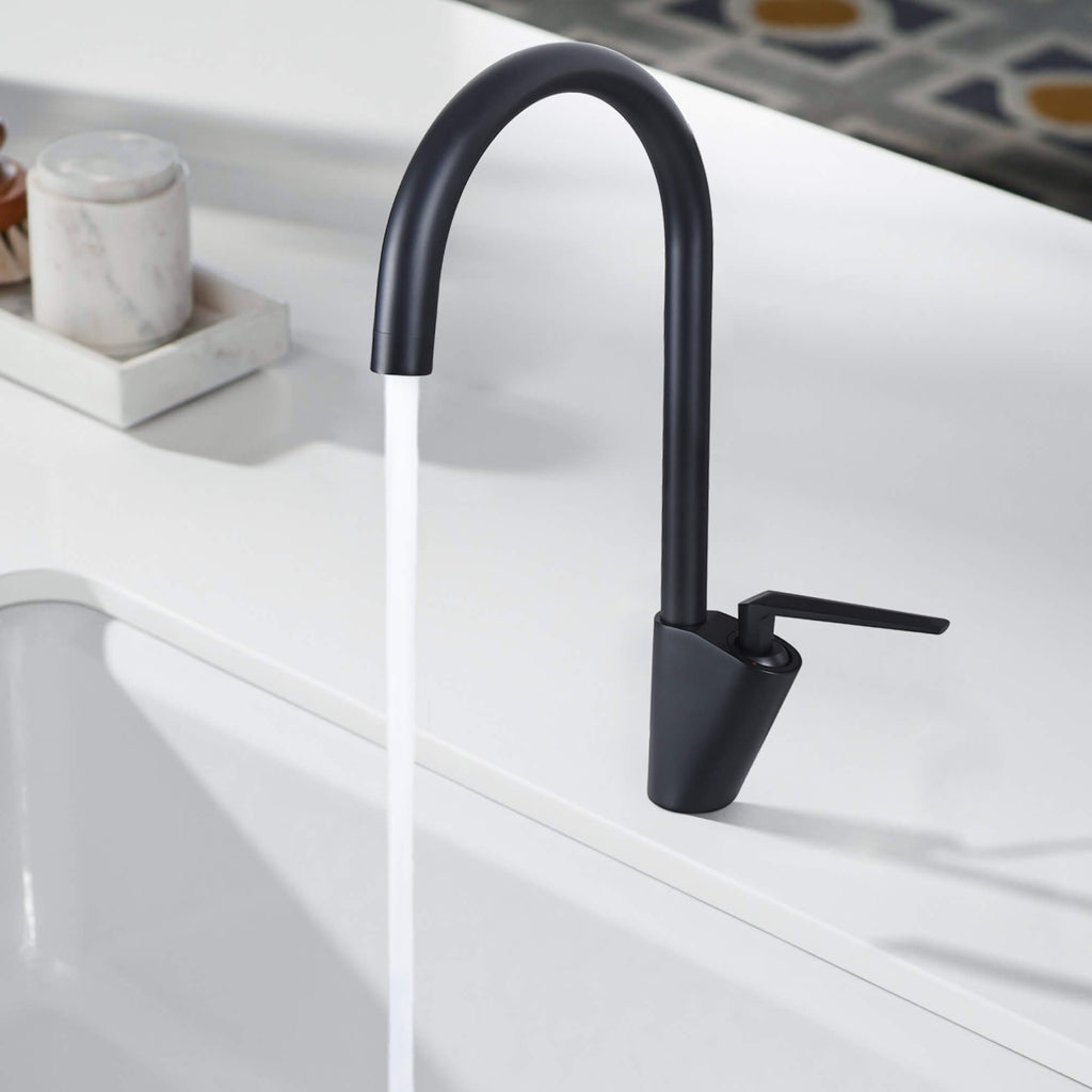 RBROHANT Single Handle Kitchen Faucet One-Hole Black Solid Brass JK0204