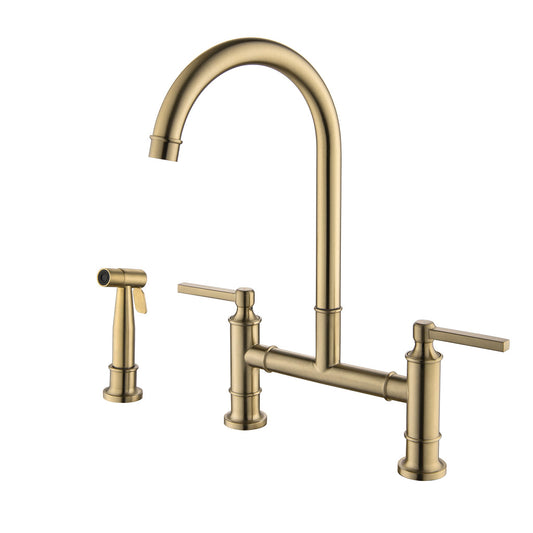 RBROHANT Two Handle Kitchen Bridge Faucet with Side Spray 304 Stainless Steel RB1158