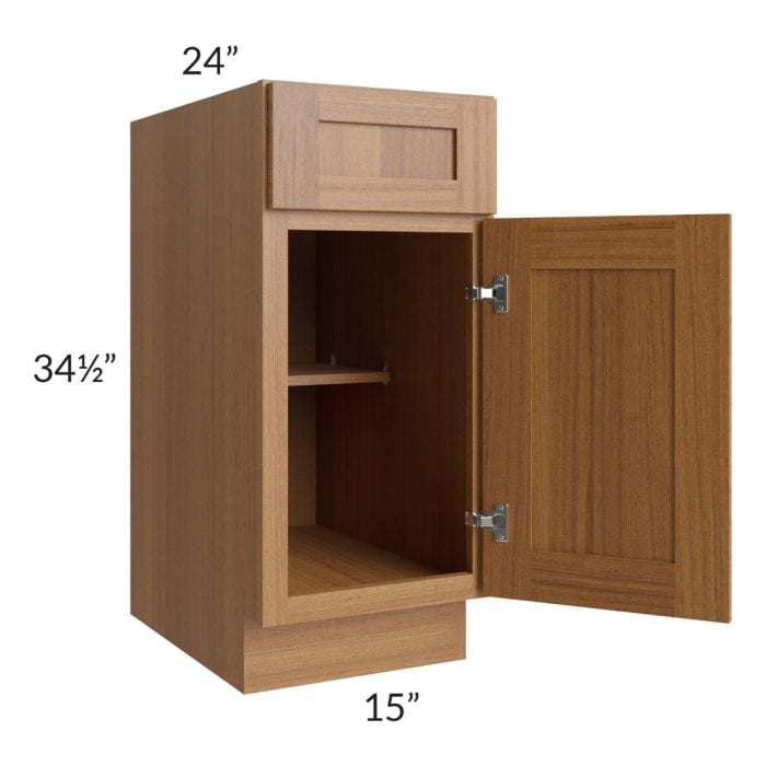 RTA Artisan Walnut Shaker 15" Base Cabinet with 2 Decorative End Panels and 2 Roll Out Trays