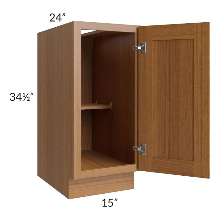 RTA Artisan Walnut Shaker 15" Full Height Door Base Cabinet with 1 Decorative End Panel and 1 Roll Out Tray