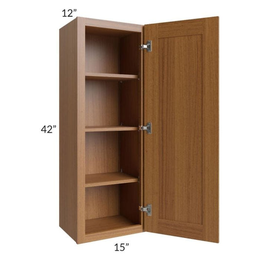 RTA Artisan Walnut Shaker 15" x 42" Wall Cabinet with Glass Door