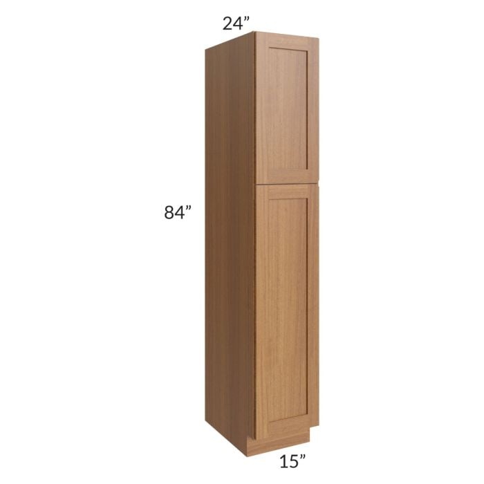 RTA Artisan Walnut Shaker 15" x 84" Wall Pantry with 1 Decorative End Panel and 2 Roll Out Trays