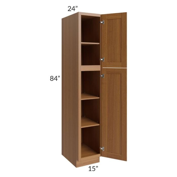 RTA Artisan Walnut Shaker 15" x 84" Wall Pantry with 1 Decorative End Panel and 2 Roll Out Trays