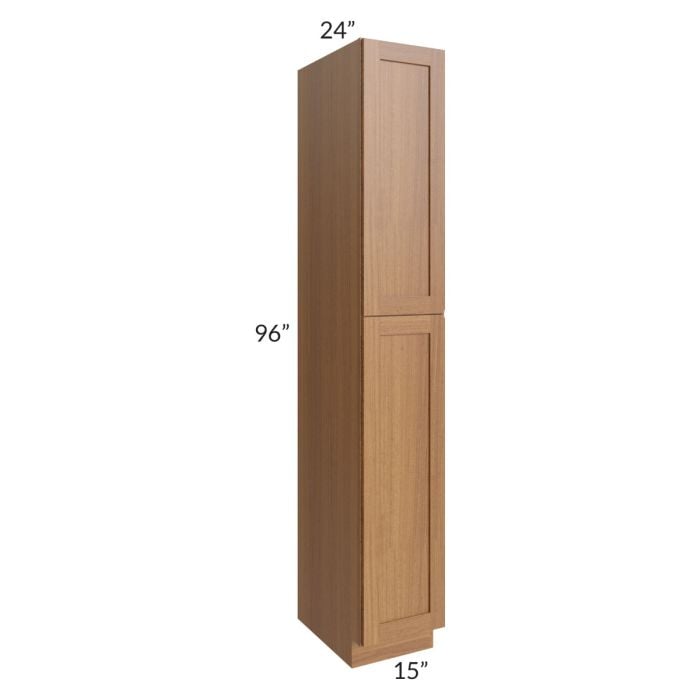 RTA Artisan Walnut Shaker 15" x 96" Wall Pantry with 1 Decorative End Panel and 2 Roll Out Trays