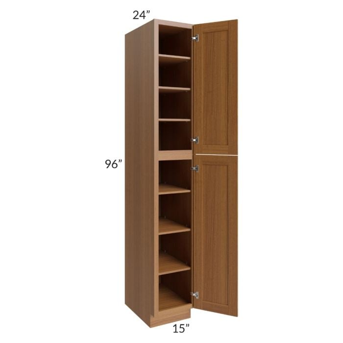 RTA Artisan Walnut Shaker 15" x 96" Wall Pantry with 1 Decorative End Panel and 2 Roll Out Trays