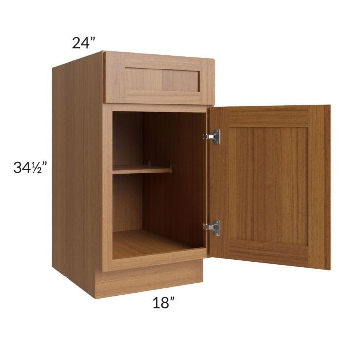 RTA Artisan Walnut Shaker 18" Base Cabinet with 1 Decorative End Panel and 1 Roll Out Tray