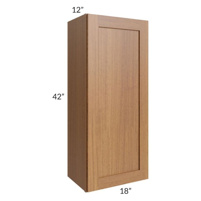 RTA Artisan Walnut Shaker 18" x 42" Wall Cabinet with 1 Decorative End Panel and Glass Door