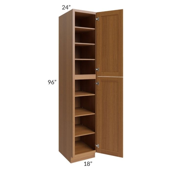 RTA Artisan Walnut Shaker 18" x 96" Wall Pantry with 1 Decorative End Panel and 3 Roll Out Trays