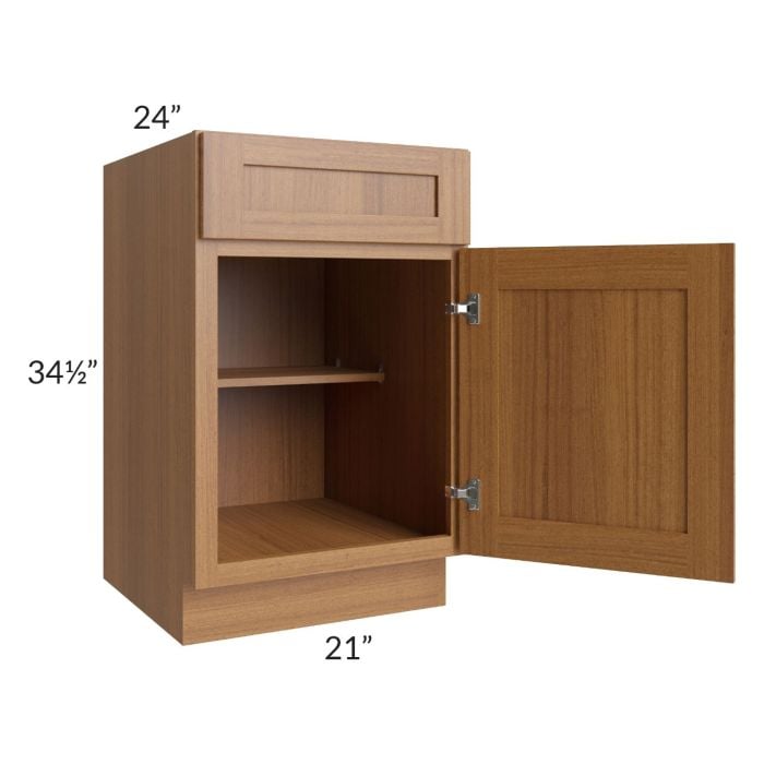 RTA Artisan Walnut Shaker 21" Full Height Door Base Cabinet with 1 Decorative End Panel