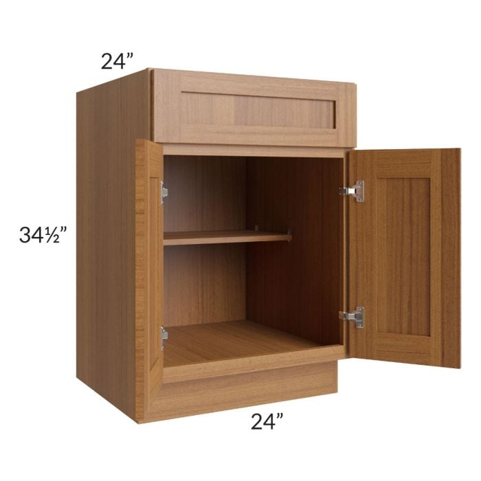 RTA Artisan Walnut Shaker 24" Base Cabinet with 2 Decorative End Panels and 2 Roll Out Trays
