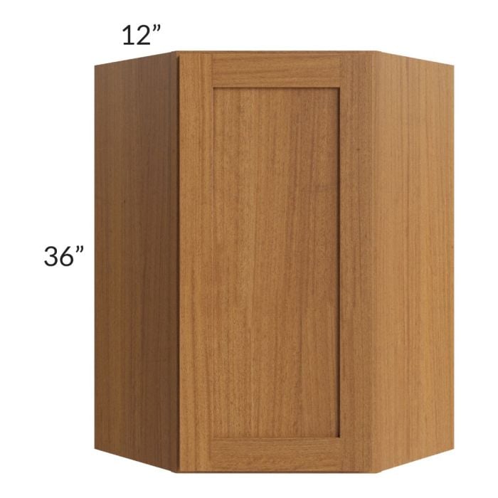 RTA Artisan Walnut Shaker 24" x 36" Wall Diagonal Corner Cabinet with Glass Door