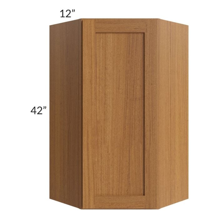 RTA Artisan Walnut Shaker 24" x 42" Wall Diagonal Corner Cabinet with Glass Door