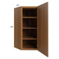 RTA Artisan Walnut Shaker 24" x 42" Wall Diagonal Corner Cabinet with Glass Door
