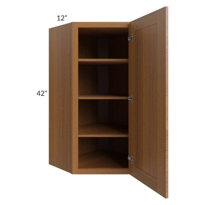 RTA Artisan Walnut Shaker 24" x 42" Wall Diagonal Corner Cabinet with Glass Door