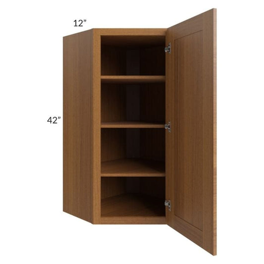 RTA Artisan Walnut Shaker 24" x 42" Wall Diagonal Corner Cabinet with Glass Door