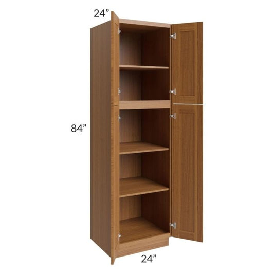 RTA Artisan Walnut Shaker 24" x 84" Wall Pantry with 1 Decorative End Panel and 3 Roll Out Trays