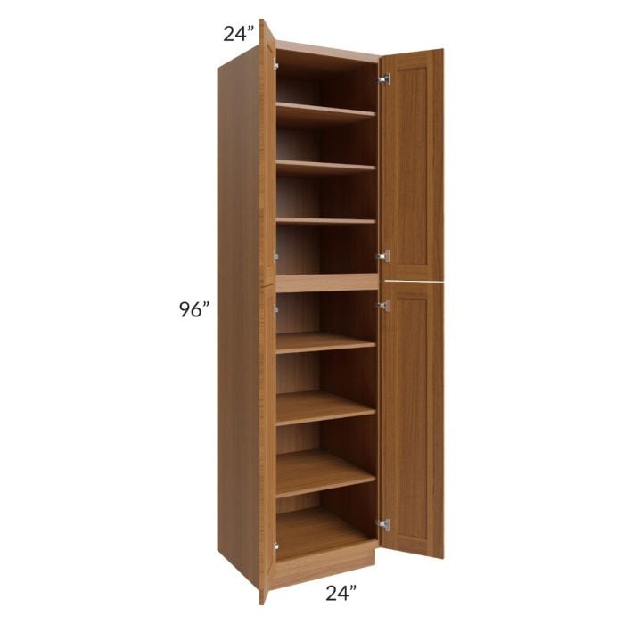 RTA Artisan Walnut Shaker 24" x 96" Wall Pantry with 1 Decorative End Panel and 3 Roll Out Trays