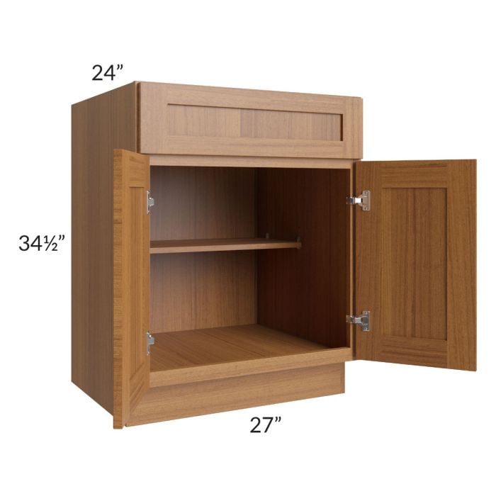 RTA Artisan Walnut Shaker 27" Base Cabinet with 1 Decorative End Panel and 1 Roll Out Tray