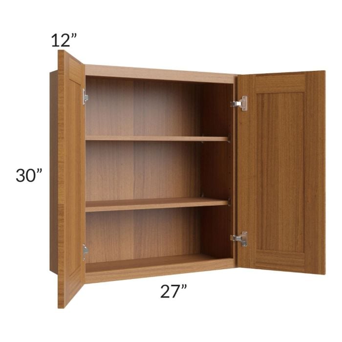 RTA Artisan Walnut Shaker 27" x 30" Wall Cabinet with 2 Decorative End Panels