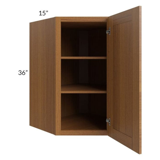 RTA Artisan Walnut Shaker 27" x 36" x 15" Wall Diagonal Corner Cabinet with Glass Door