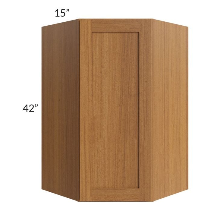 RTA Artisan Walnut Shaker 27" x 42" x 15" Wall Diagonal Corner Cabinet with Glass Door