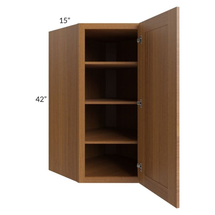 RTA Artisan Walnut Shaker 27" x 42" x 15" Wall Diagonal Corner Cabinet with Glass Door