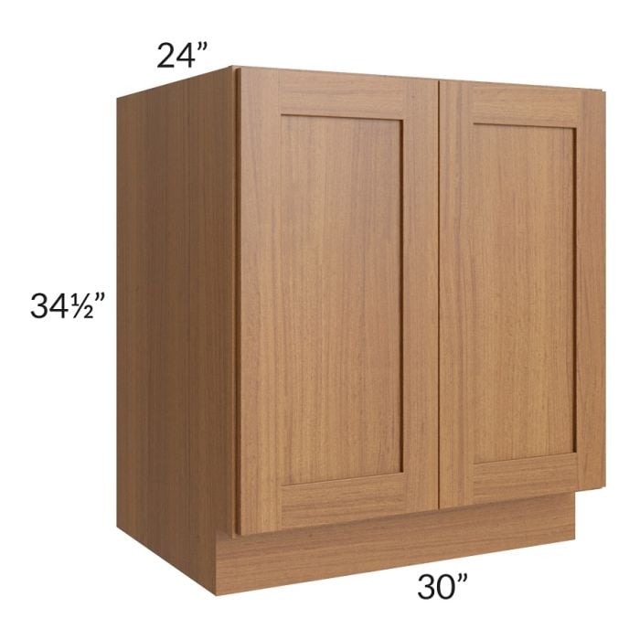 RTA Artisan Walnut Shaker 30" Full Height Door Base Cabinet with 2 Decorative End Panels