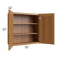 RTA Artisan Walnut Shaker 30" x 30" Wall Cabinet with 2 Decorative End Panels and Glass Door