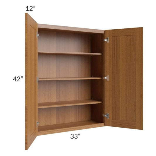 RTA Artisan Walnut Shaker 33" x 42" Wall Cabinet with 1 Decorative End Panel
