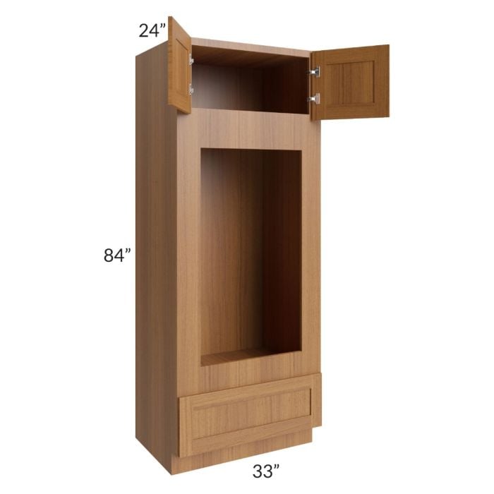 RTA Artisan Walnut Shaker 33" x 84" Double Oven or Oven/Microwave Cabinet with 2 Decorative End Panel