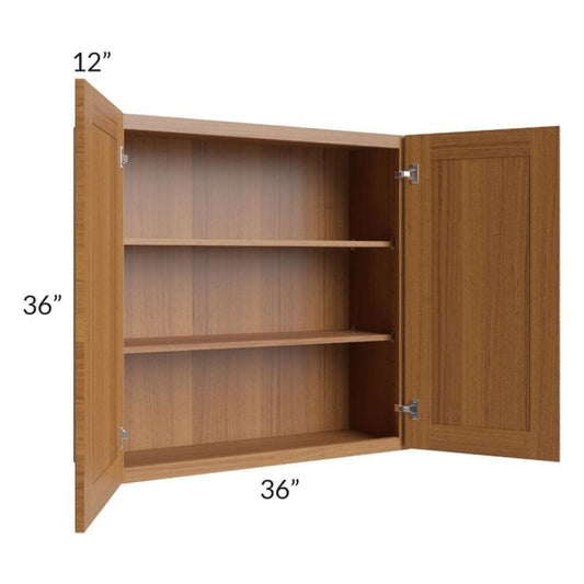 RTA Artisan Walnut Shaker 36" x 36" Wall Cabinet with 1 Decorative End Panel