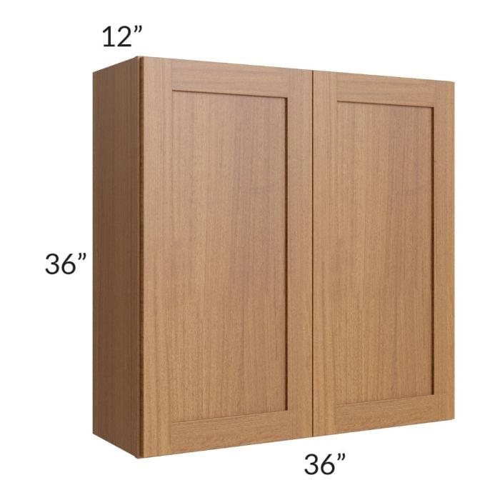 RTA Artisan Walnut Shaker 36" x 36" Wall Cabinet with 2 Decorative End Panels