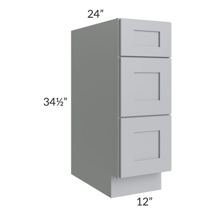 RTA Asheville Grey Shaker 12" 3-Drawer Base Cabinet with 1 Decorative End Panel