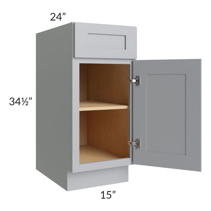 RTA Asheville Grey Shaker 15" Base Cabinet with 2 Roll Out Trays and 1 Decorative End Panel