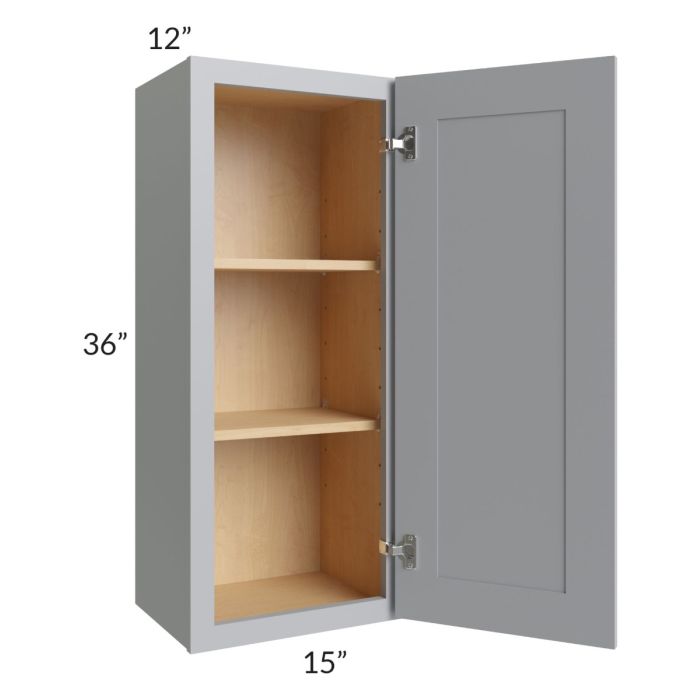 RTA Asheville Grey Shaker 15" x 36" Wall Cabinet with 1 Decorative End Panel