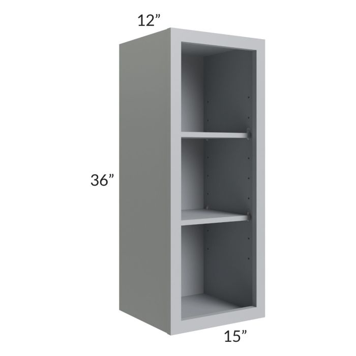 RTA Asheville Grey Shaker 15" x 36" Wall Open Cabinet with 2 Decorative End Panels