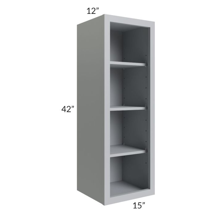 RTA Asheville Grey Shaker 15" x 42" Wall Open Cabinet wth 2 Decorative End Panels