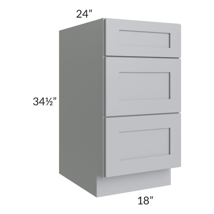 RTA Asheville Grey Shaker 18" 3-Drawer Base Cabinet with 1 Decorative End Panel