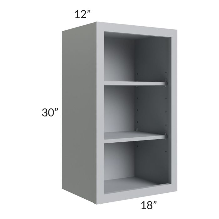 RTA Asheville Grey Shaker 18" x 30" Wall Open Cabinet with 1 Decorative End Panel