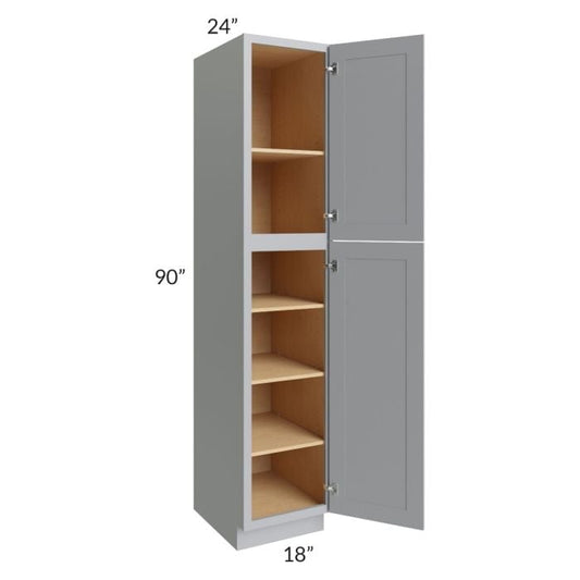 RTA Asheville Grey Shaker 18" x 90" Wall Pantry Cabinet with 4 Roll Out Trays and 1 Decorative End Panel