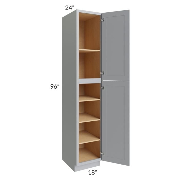 RTA Asheville Grey Shaker 18" x 96" Wall Pantry Cabinet with 4 Roll Out Trays and 1 Decorative End Panel
