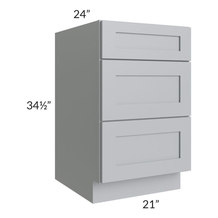 RTA Asheville Grey Shaker 21" 3-Drawer Base Cabinet with 1 Decorative End Panel