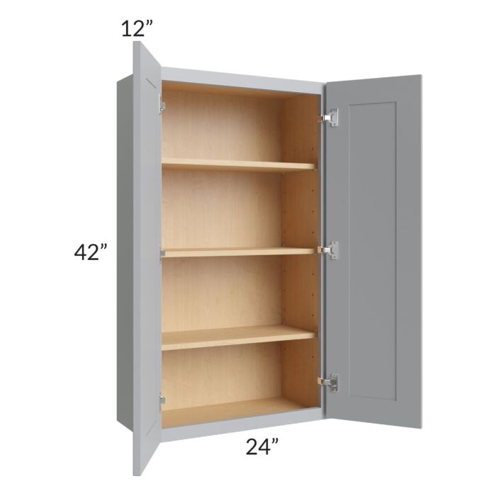 RTA Asheville Grey Shaker 24" x 42" Wall Cabinet with 2 Decorative End Panels