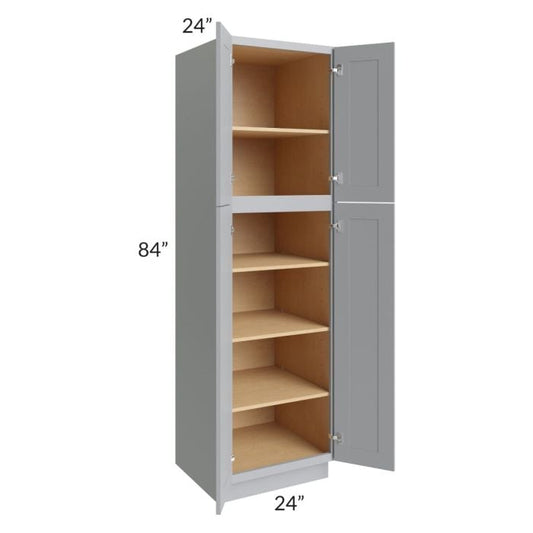 RTA Asheville Grey Shaker 24" x 84" Wall Pantry Cabinet with 2 Roll Out Trays and 1 Decorative End Panel