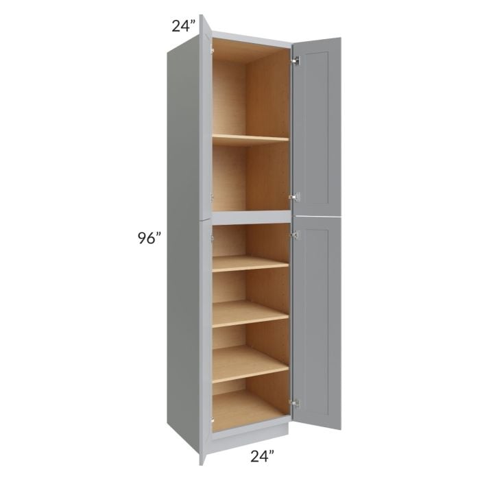 RTA Asheville Grey Shaker 24" x 96" Wall Pantry Cabinet with 4 Roll Out Trays and 1 Decorative End Panel